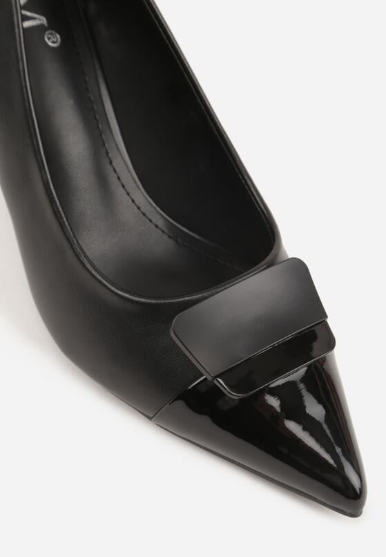 Czarne Szpilki Ozdobione z Geometryczną Aplikacją Lysastos 8