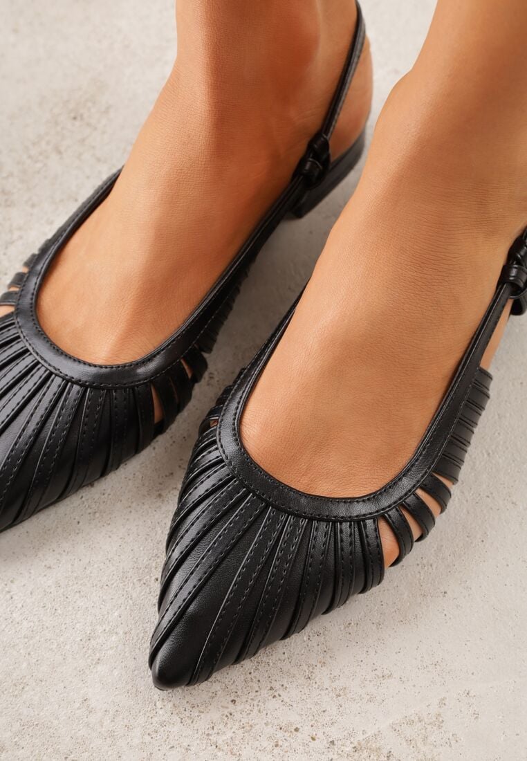 Czarne Sandały na Płaskiej Podeszwie Ozdobione Wycięciami Auraly 3