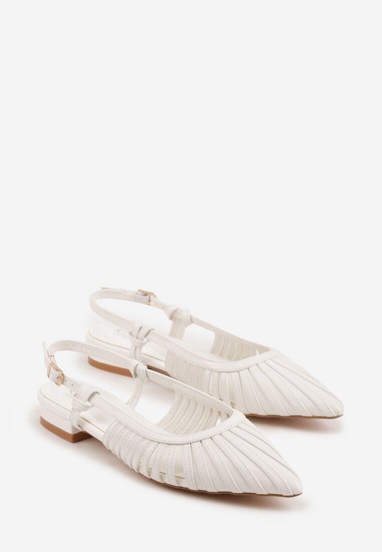 Białe Sandały na Płaskiej Podeszwie Ozdobione Wycięciami Auraly 5