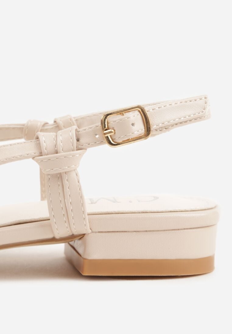 Beżowe Sandały na Płaskiej Podeszwie Ozdobione Wycięciami Auraly 8