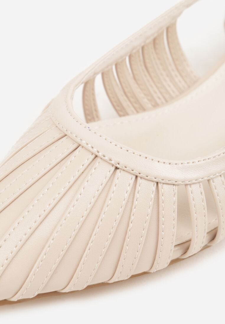 Beżowe Sandały na Płaskiej Podeszwie Ozdobione Wycięciami Auraly 9