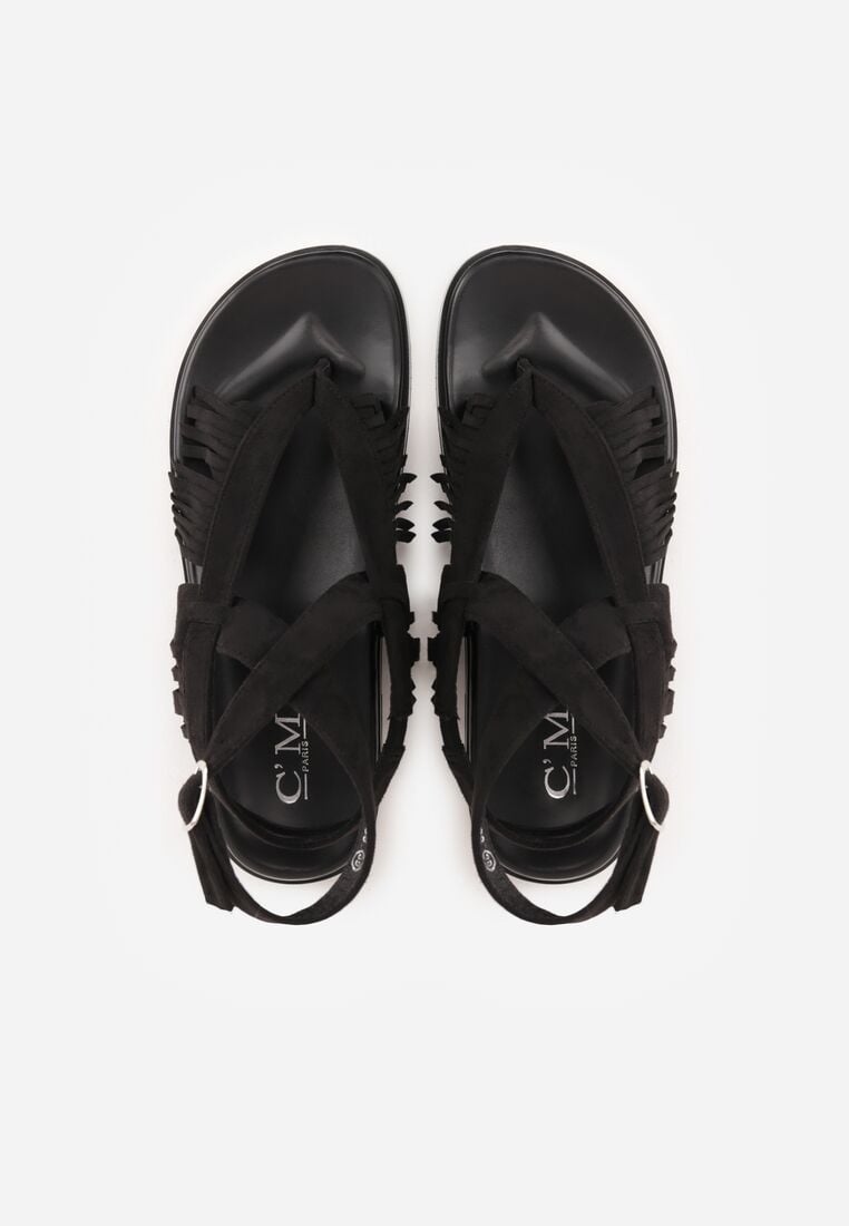 Czarne Sandały w Stylu Rzymianek z Frędzlami Lysoph 6