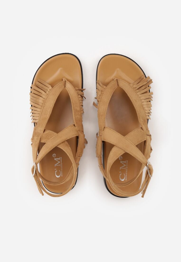 Ciemnobeżowe Sandały w Stylu Rzymianek z Frędzlami Lysoph 6