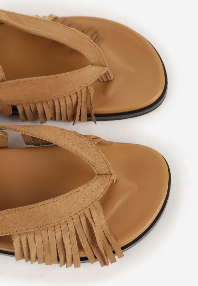 Ciemnobeżowe Sandały w Stylu Rzymianek z Frędzlami Lysoph 8