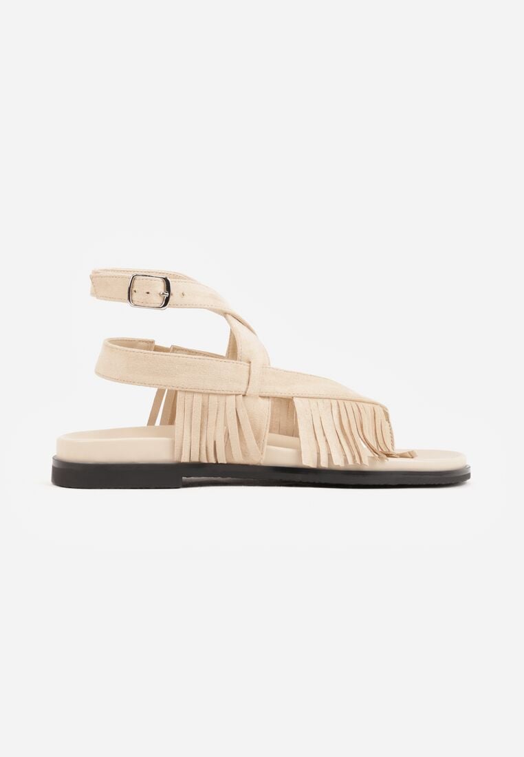 Beżowe Sandały w Stylu Rzymianek z Frędzlami Lysoph 4