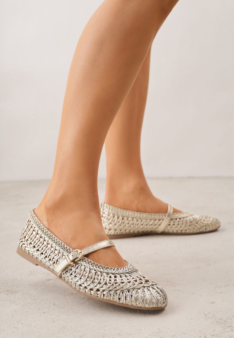Złote Szydełkowe Balerinki z Paskiem z Klamerką Uroinne 2