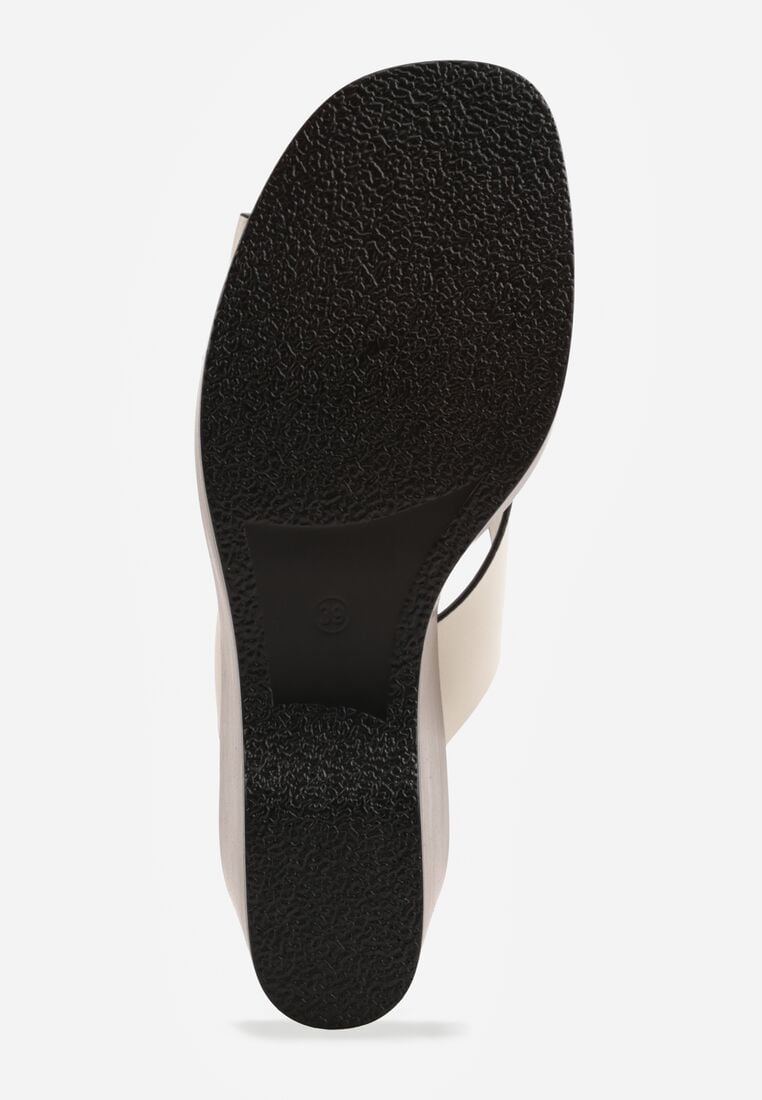 Beżowe Sandały na Koturnie i Platformie Ozdobione Dwoma Paskami Daphnone 7