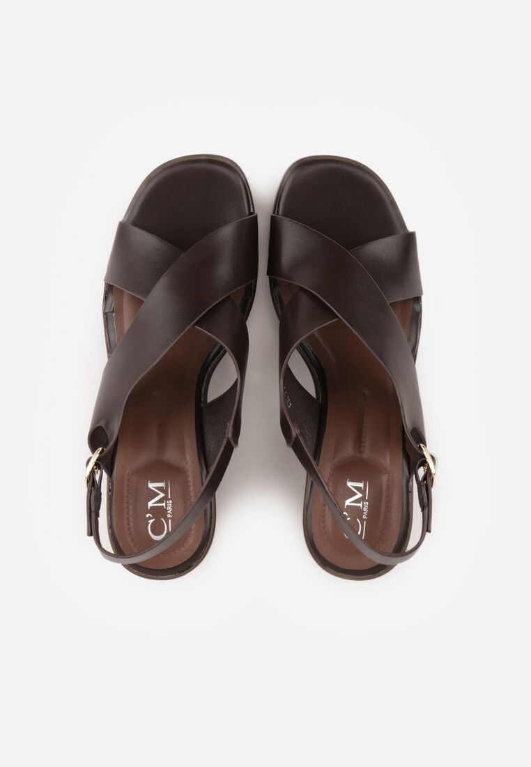 Brązowe Sandały na Koturnie i Platformie Ozdobione Dwoma Paskami Daphnone 6