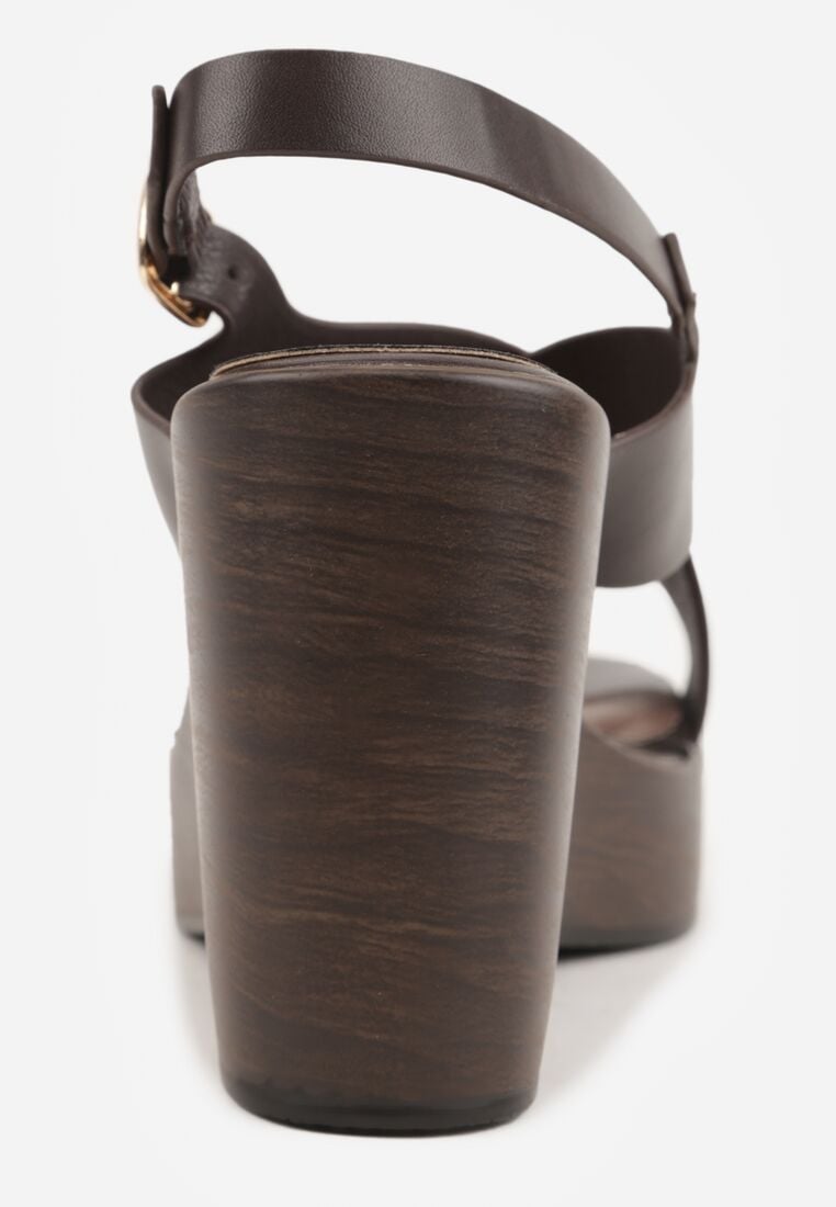 Brązowe Sandały na Koturnie i Platformie Ozdobione Dwoma Paskami Daphnone 9