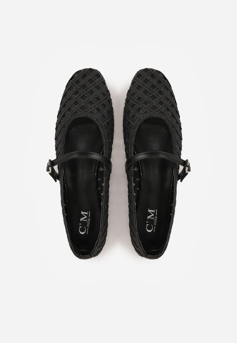 Czarne Balerinki Ozdobione Ażurowym Motywem i Paskiem Nonaniassi 6