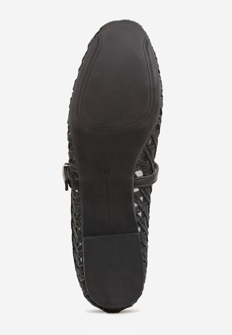 Czarne Balerinki Ozdobione Ażurowym Motywem i Paskiem Nonaniassi 7