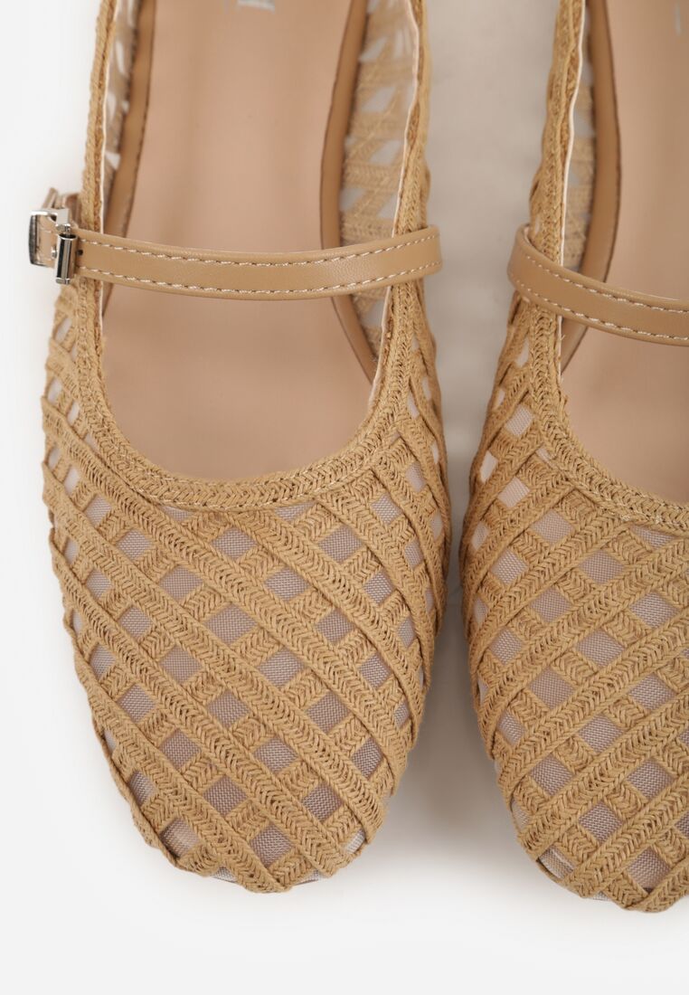 Beżowe Balerinki Ozdobione Ażurowym Motywem i Paskiem Nonaniassi 8