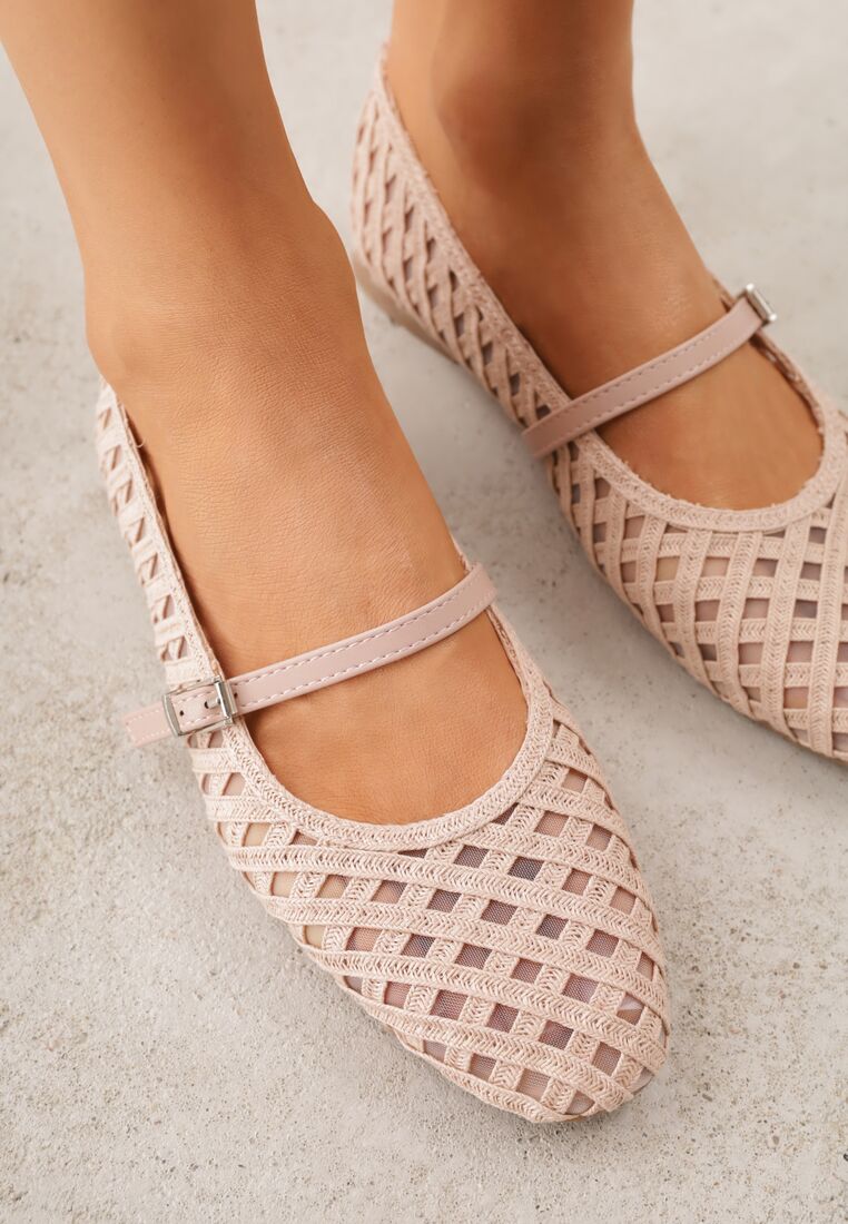 Różowe Balerinki Ozdobione Ażurowym Motywem i Paskiem Nonaniassi 3