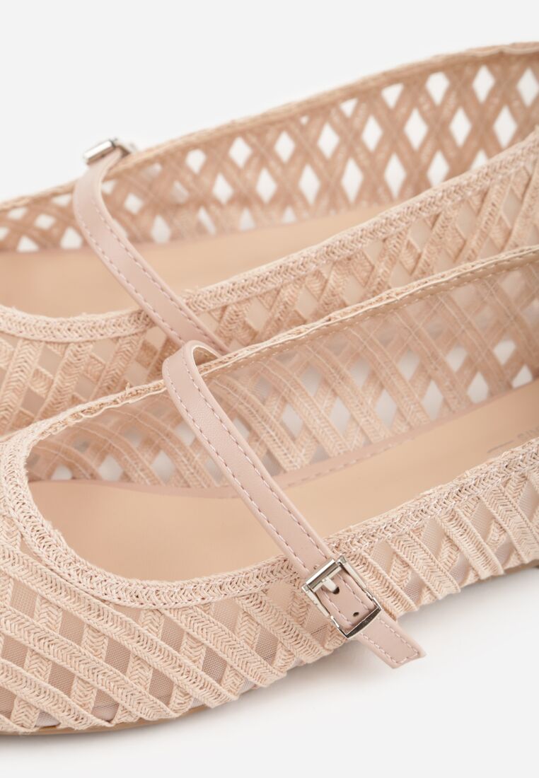 Różowe Balerinki Ozdobione Ażurowym Motywem i Paskiem Nonaniassi 8