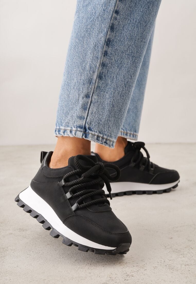 Czarne Sneakersy na Grubej Tłoczonej Podeszwie Zerda 1
