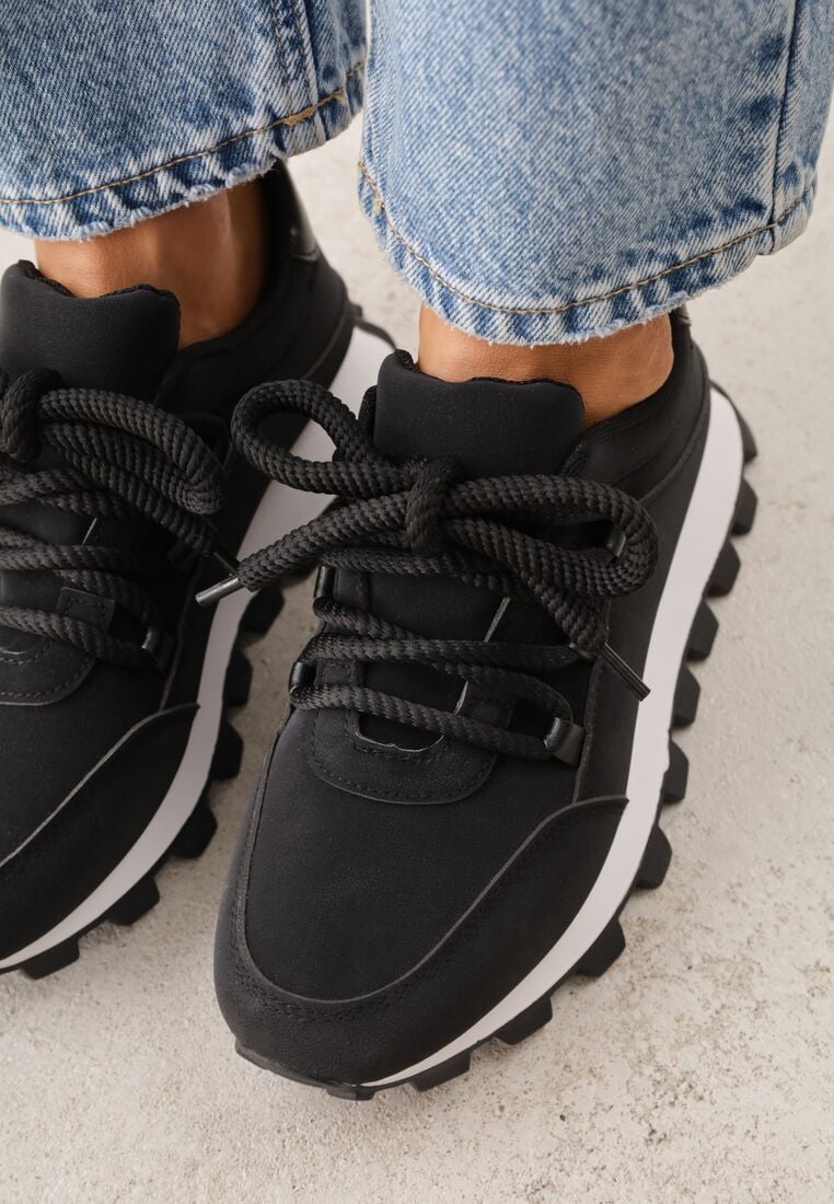 Czarne Sneakersy na Grubej Tłoczonej Podeszwie Zerda 3
