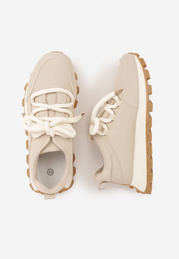 Beżowe Sneakersy na Grubej Tłoczonej Podeszwie Zerda 6
