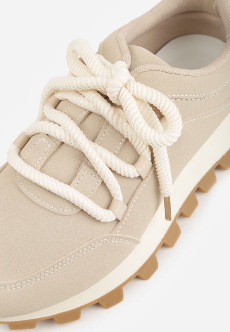 Beżowe Sneakersy na Grubej Tłoczonej Podeszwie Zerda 8