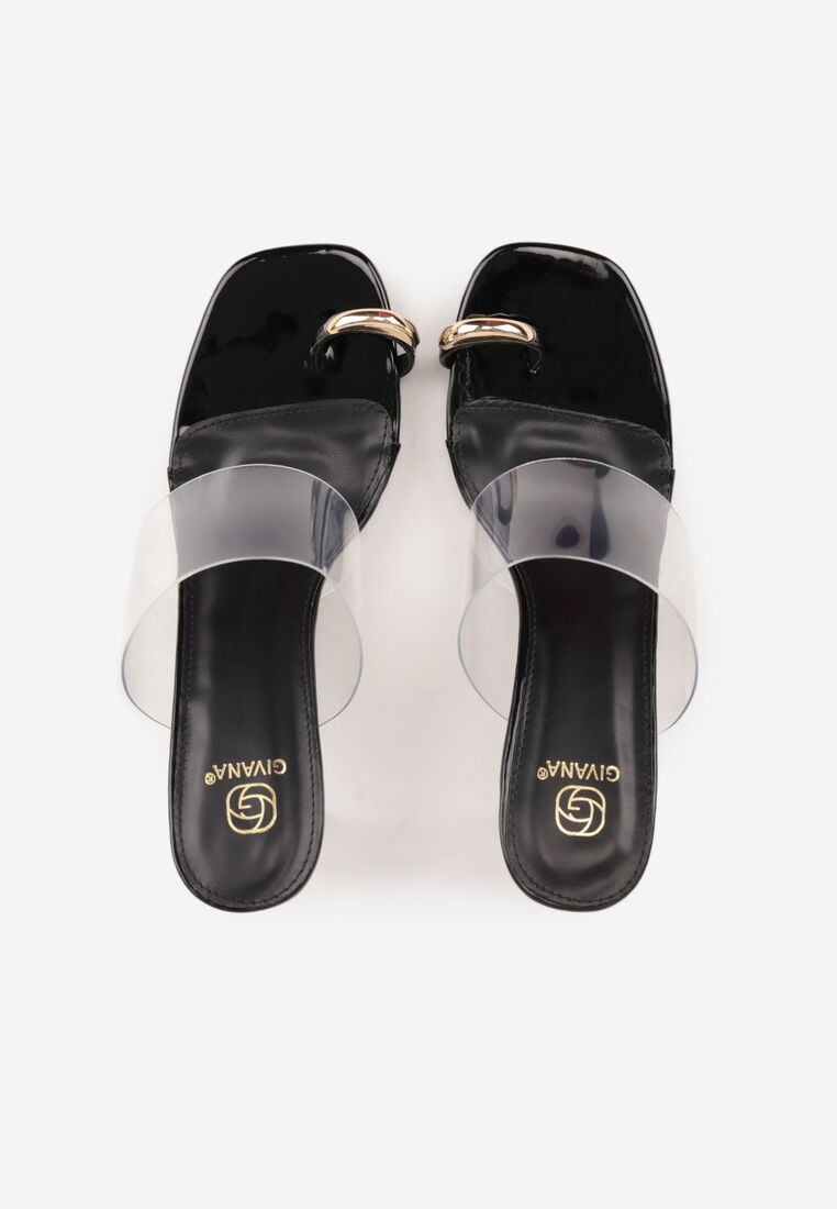 Czarne Klapki na Słupku z Transparentnym Paskiem i Obcasem Ryrnell 6