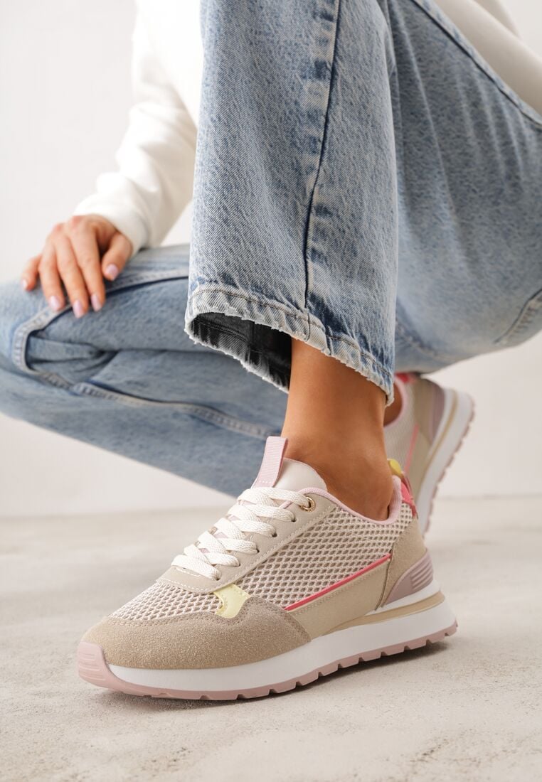 Ciemnobeżowe Sneakersy z Siateczką i Antypoślizgową Podeszwą Katala 2