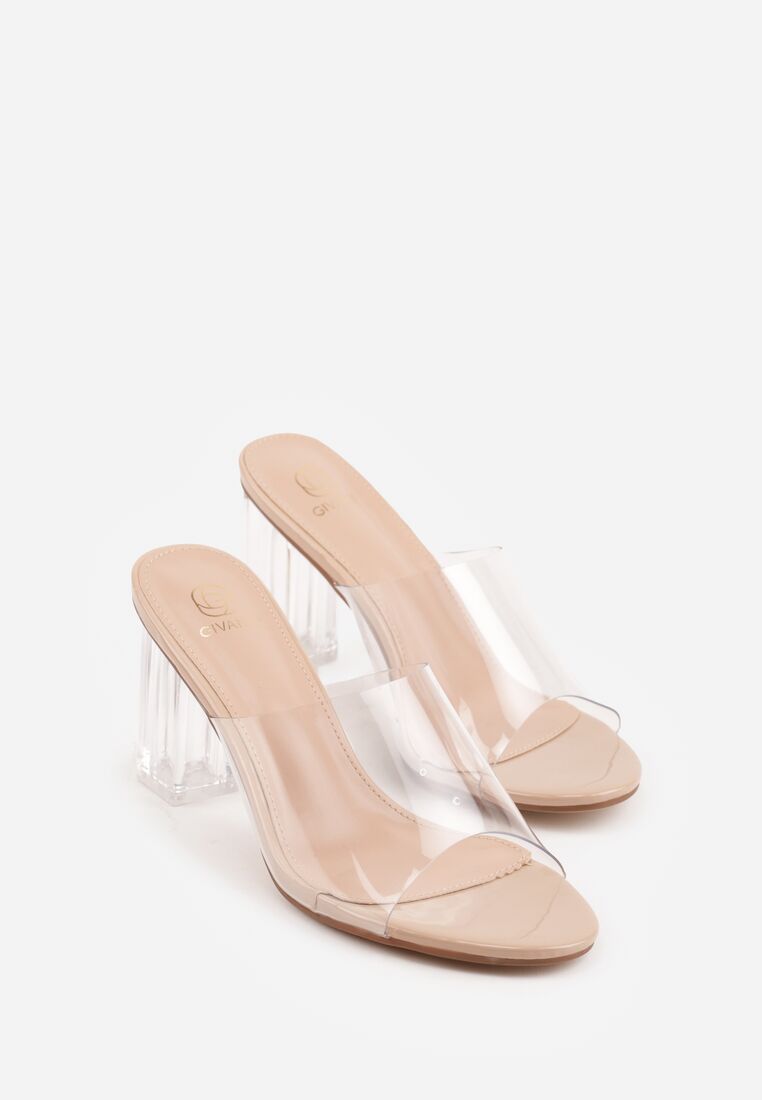 Beżowe Transparentne Klapki na Słupku Eomhi 5
