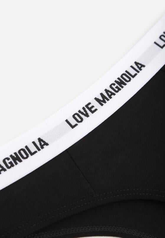 Czarne Majtki Typu Stringi z Bawełną i Napisami Veza 3