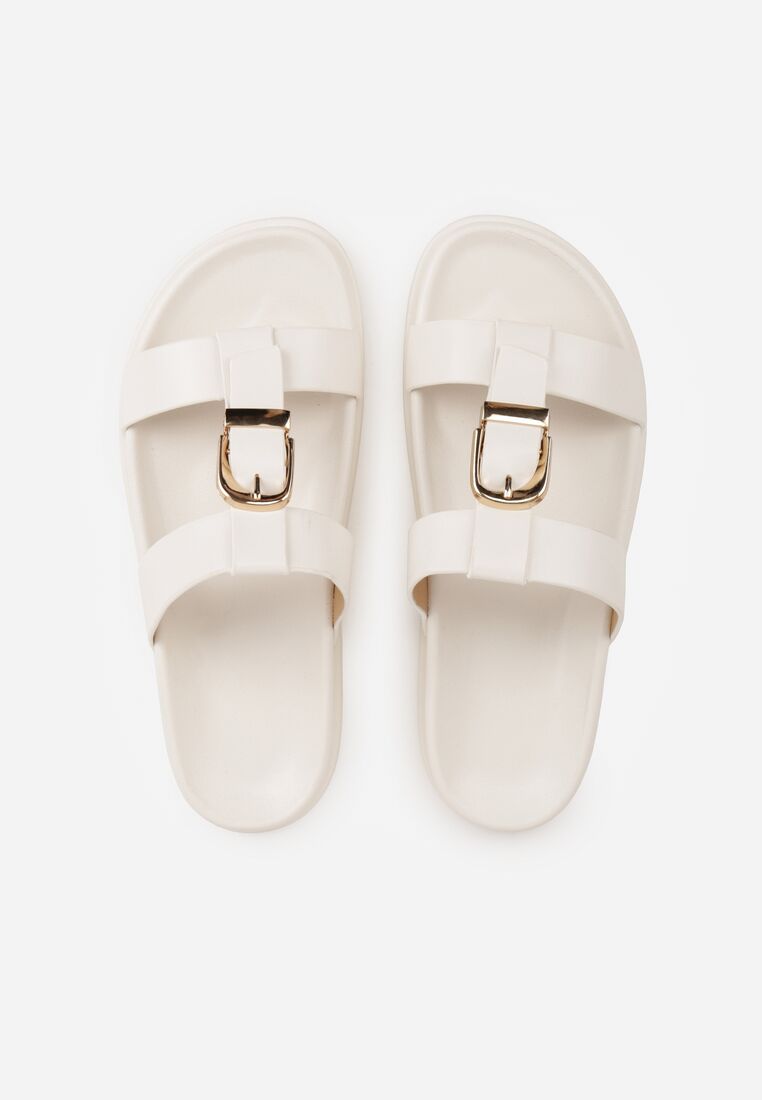 Białe Klapki z Ozdobną Klamrą i Paskiem Kaidine 6