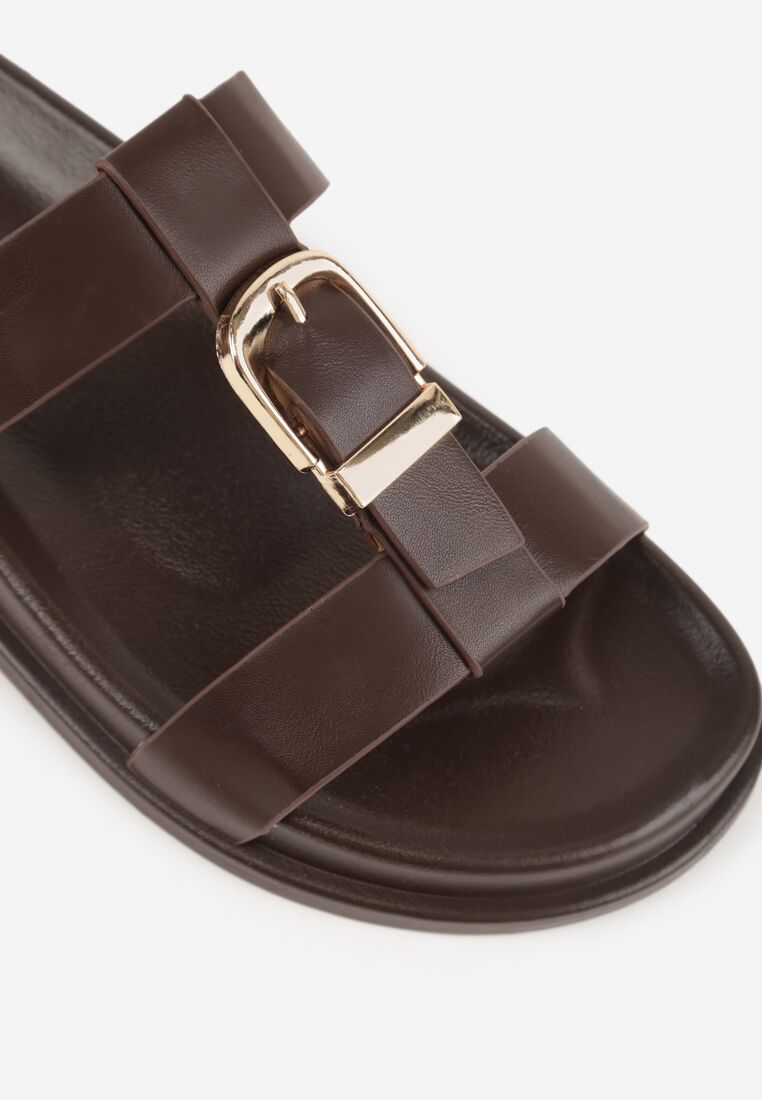 Ciemnobrązowe Klapki z Ozdobną Klamrą i Paskiem Kaidine 8