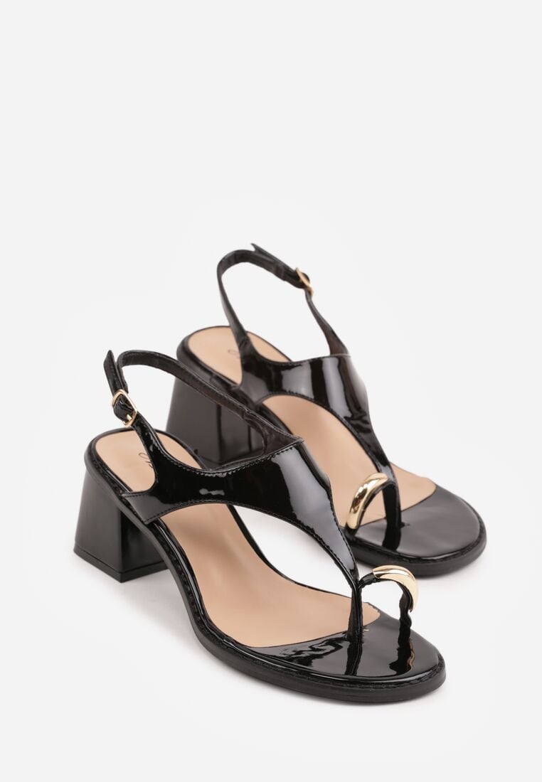 Czarne Sandały Japonki na Słupku z Biżuteryjną Ozdobą Uhryss 5