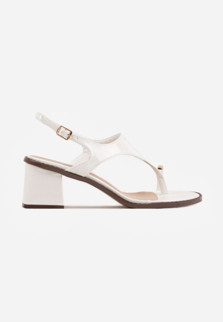 Białe Sandały Japonki na Słupku z Biżuteryjną Ozdobą Uhryss 4