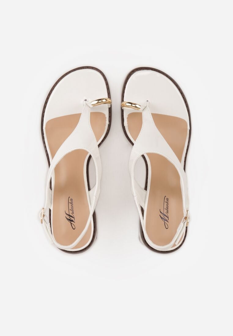 Białe Sandały Japonki na Słupku z Biżuteryjną Ozdobą Uhryss 6