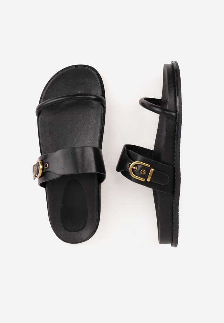 Czarne Klapki z Dwoma Paskami i Metaliczną Klamrą Doriax 6