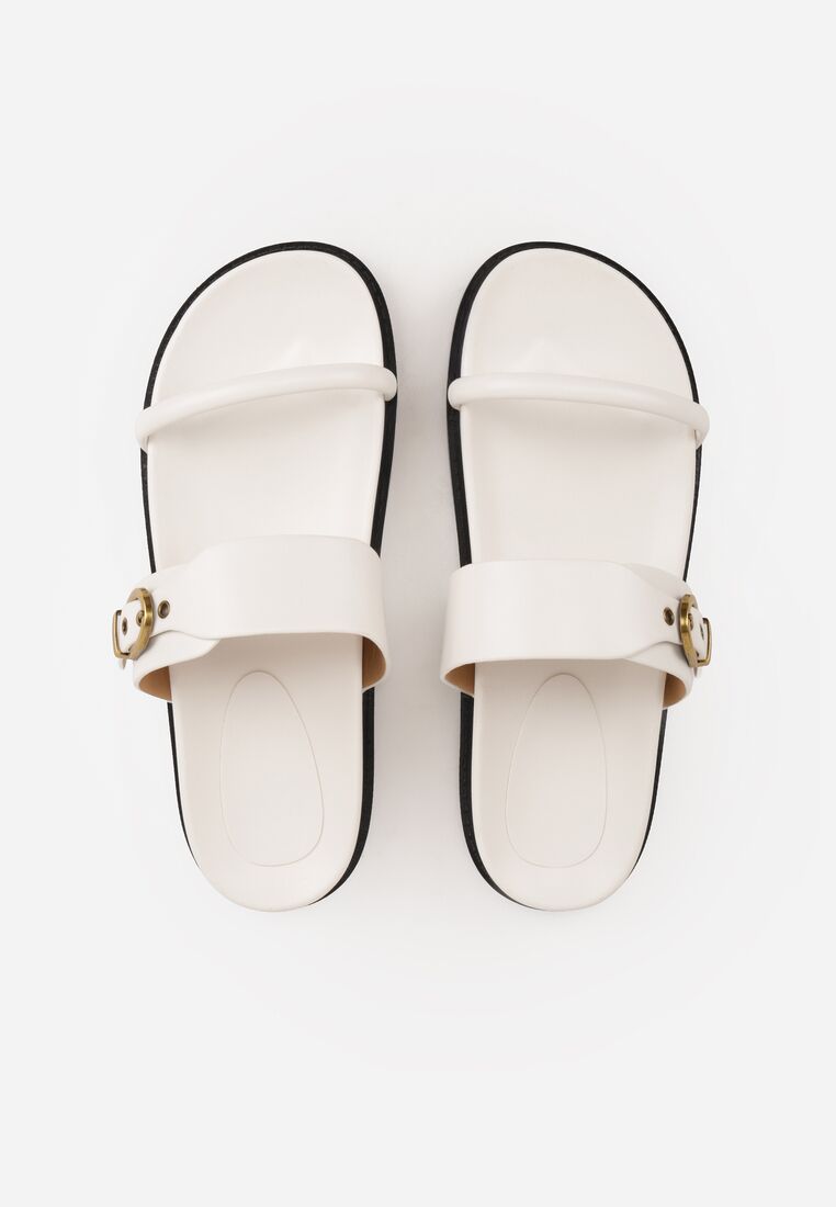 Białe Klapki z Dwoma Paskami i Metaliczną Klamrą Doriax 6