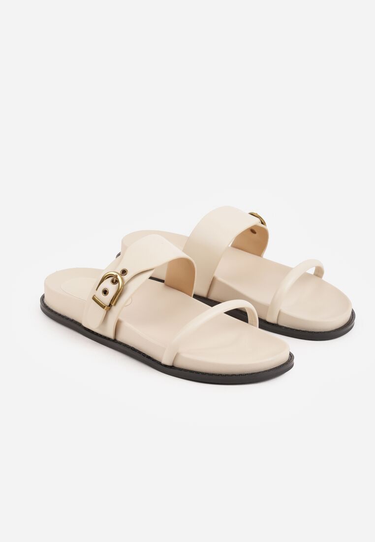 Beżowe Klapki z Dwoma Paskami i Metaliczną Klamrą Doriax 5