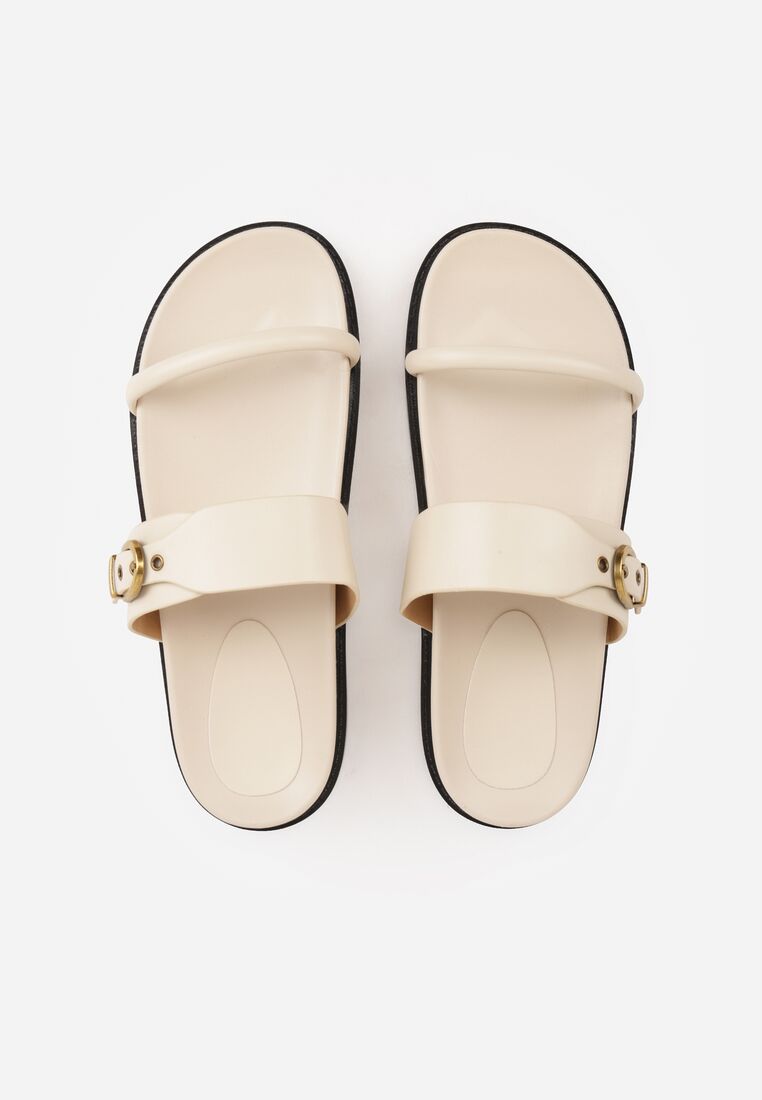 Beżowe Klapki z Dwoma Paskami i Metaliczną Klamrą Doriax 6