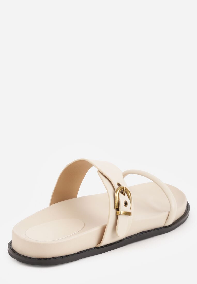 Beżowe Klapki z Dwoma Paskami i Metaliczną Klamrą Doriax 8