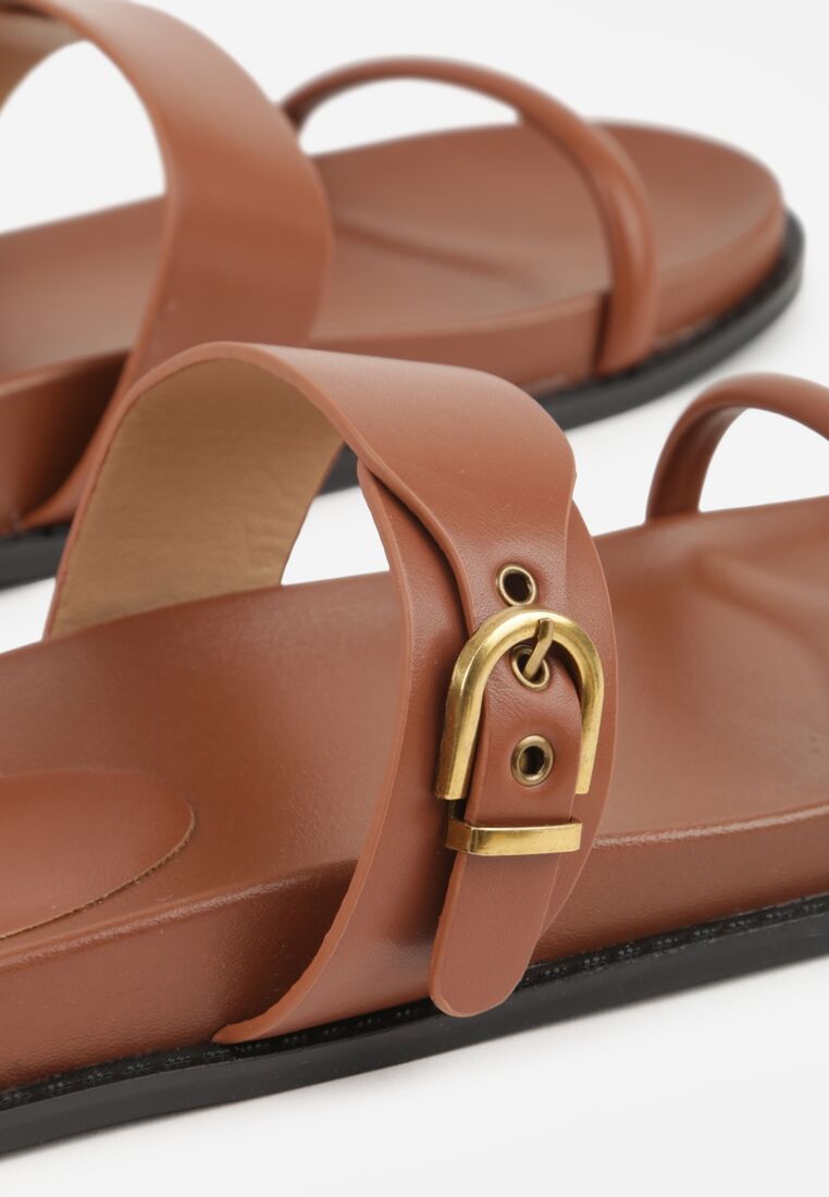 Brązowe Klapki z Dwoma Paskami i Metaliczną Klamrą Doriax 8