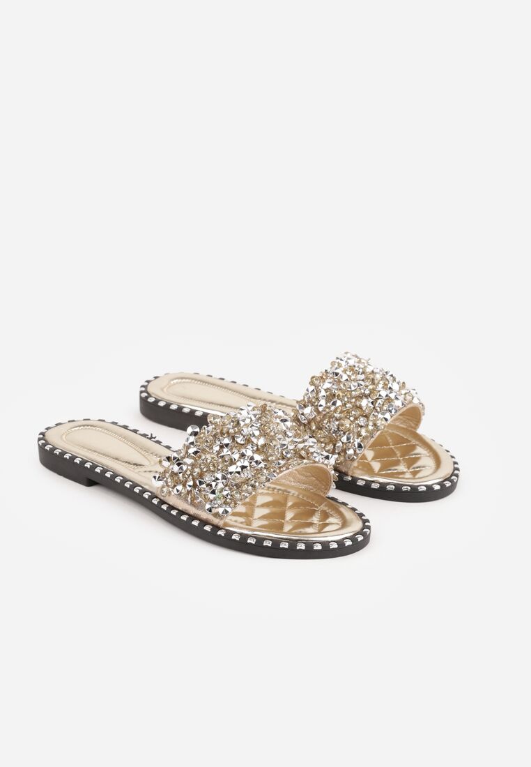 Złote Eleganckie Klapki z Biżuteryjnymi Aplikacjami Erannia 5