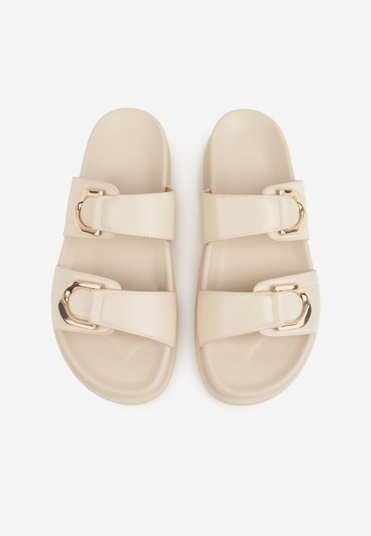 Beżowe Klapki Ozdobione Dwoma Klamrami Sthosaildy 6