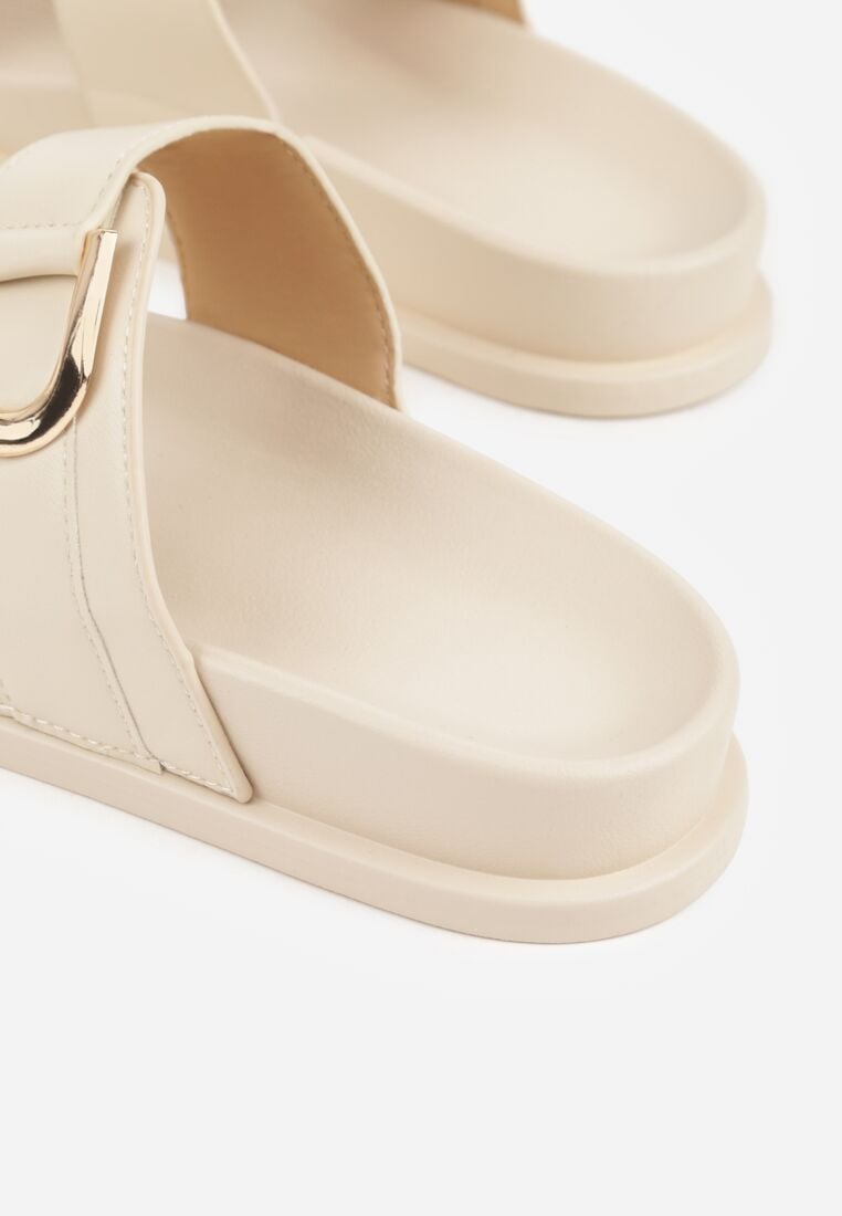 Beżowe Klapki Ozdobione Dwoma Klamrami Sthosaildy 9