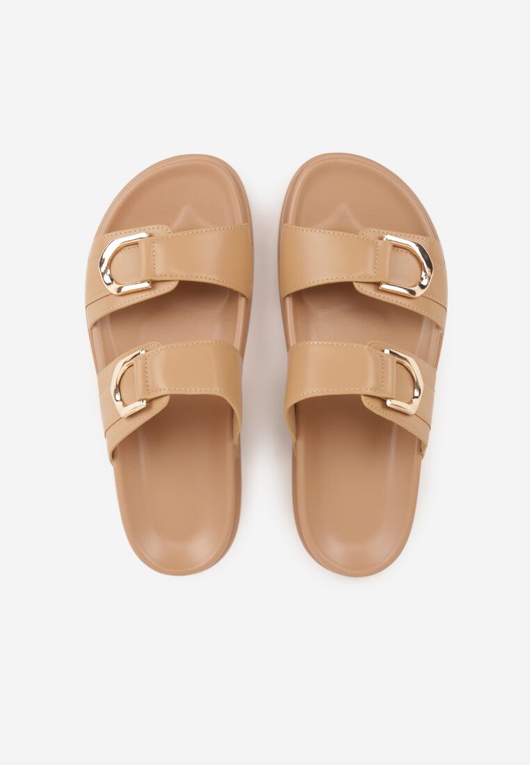 Ciemnobeżowe Klapki Ozdobione Dwoma Klamrami Sthosaildy 6