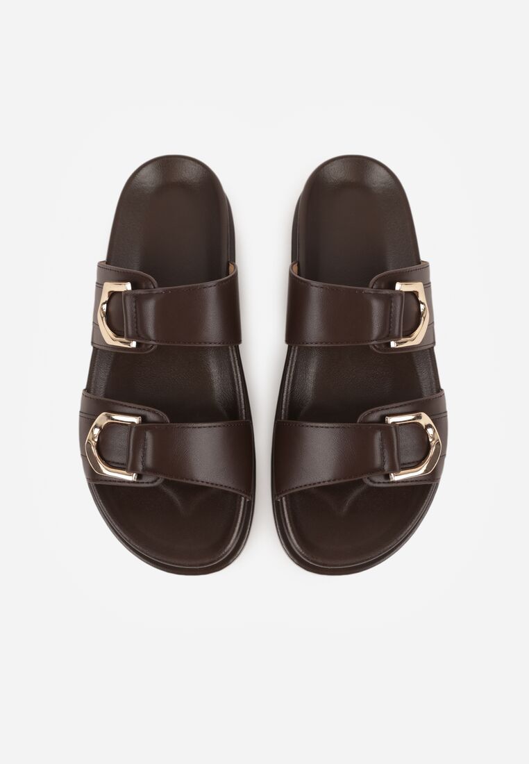 Ciemnobrązowe Klapki Ozdobione Dwoma Klamrami Sthosaildy 6