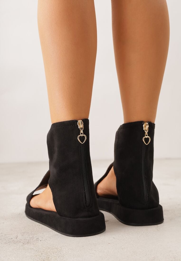 Czarne Sandały w Stylu Botków z Ozdobną Klamrą Theaneasi 3