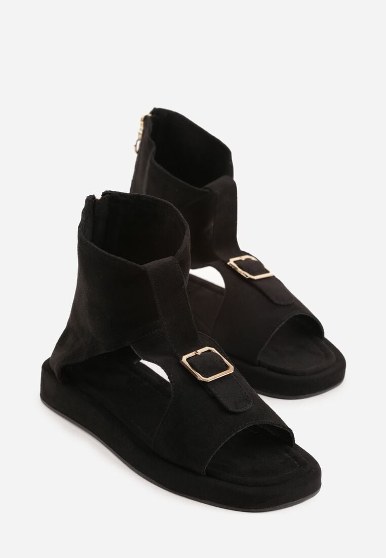 Czarne Sandały w Stylu Botków z Ozdobną Klamrą Theaneasi 5