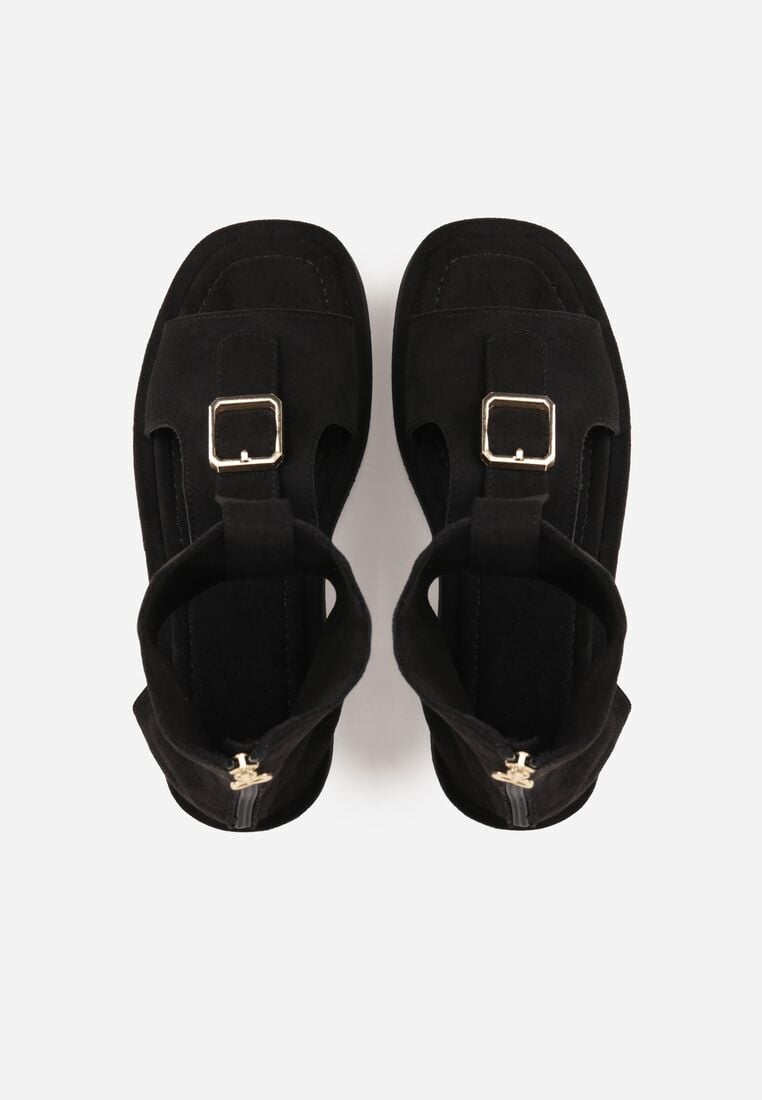 Czarne Sandały w Stylu Botków z Ozdobną Klamrą Theaneasi 6