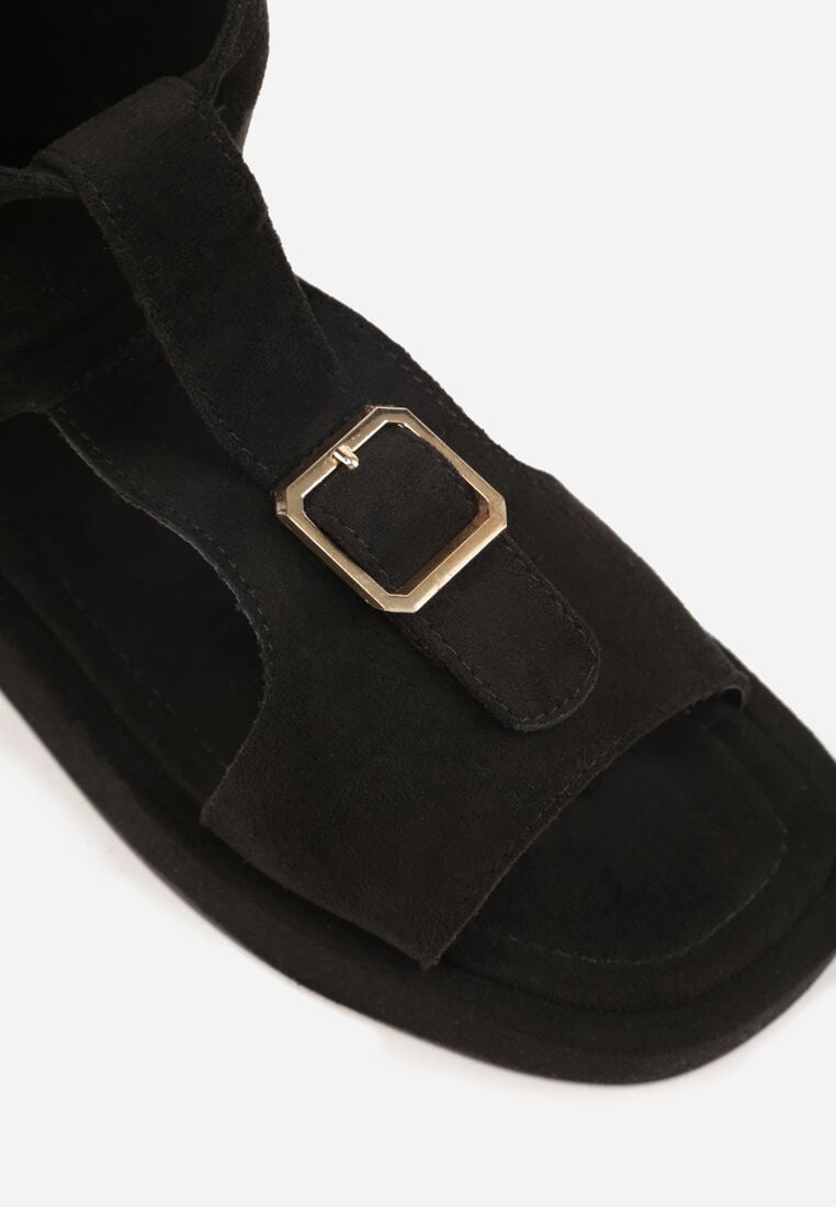 Czarne Sandały w Stylu Botków z Ozdobną Klamrą Theaneasi 9