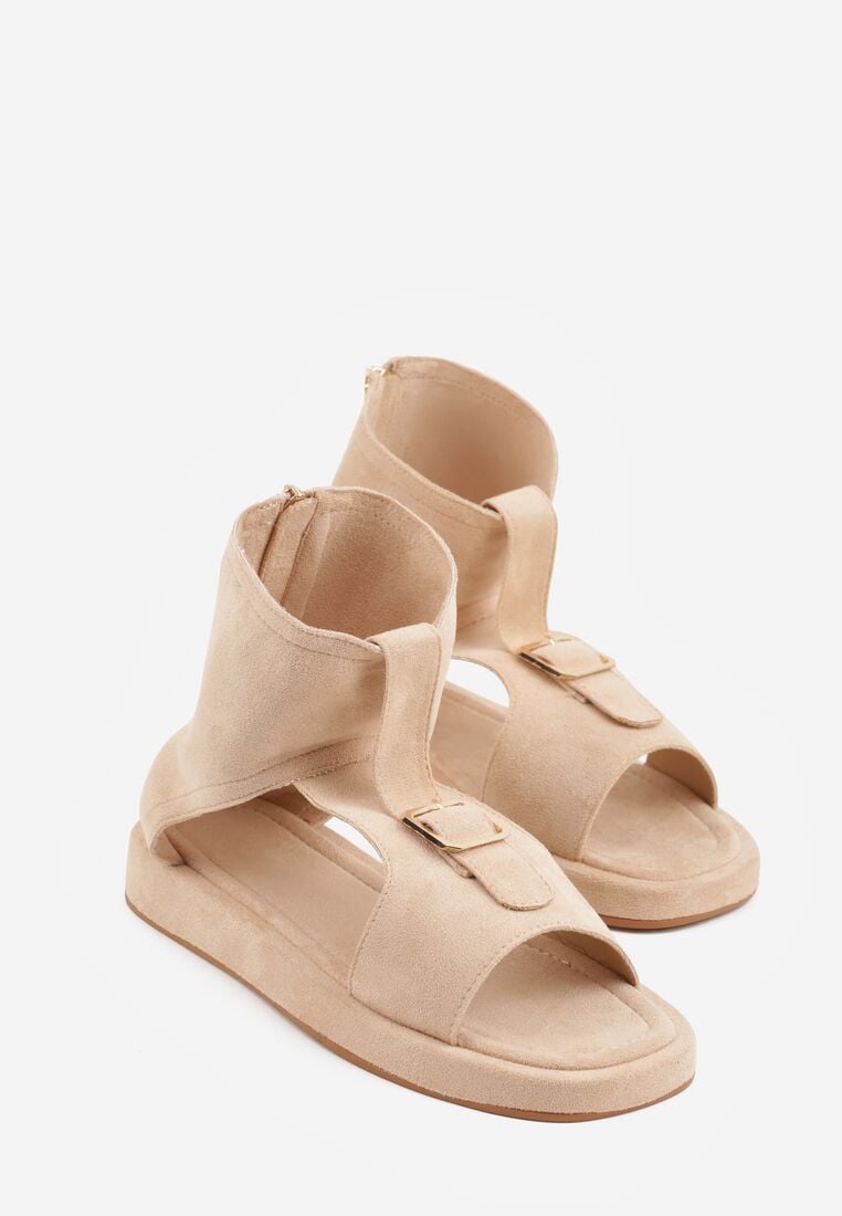 Beżowe Sandały w Stylu Botków z Ozdobną Klamrą Theaneasi 5