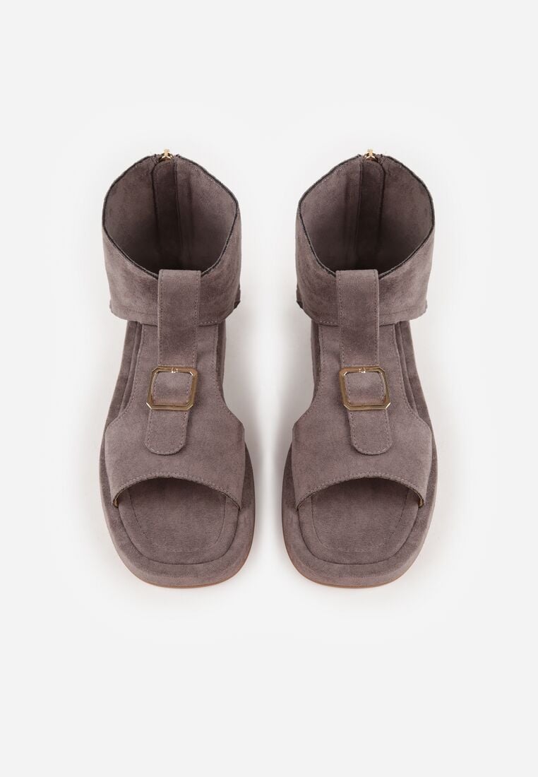 Szare Sandały w Stylu Botków z Ozdobną Klamrą Theaneasi 6