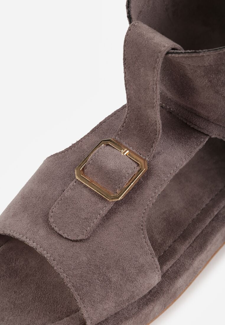 Szare Sandały w Stylu Botków z Ozdobną Klamrą Theaneasi 8