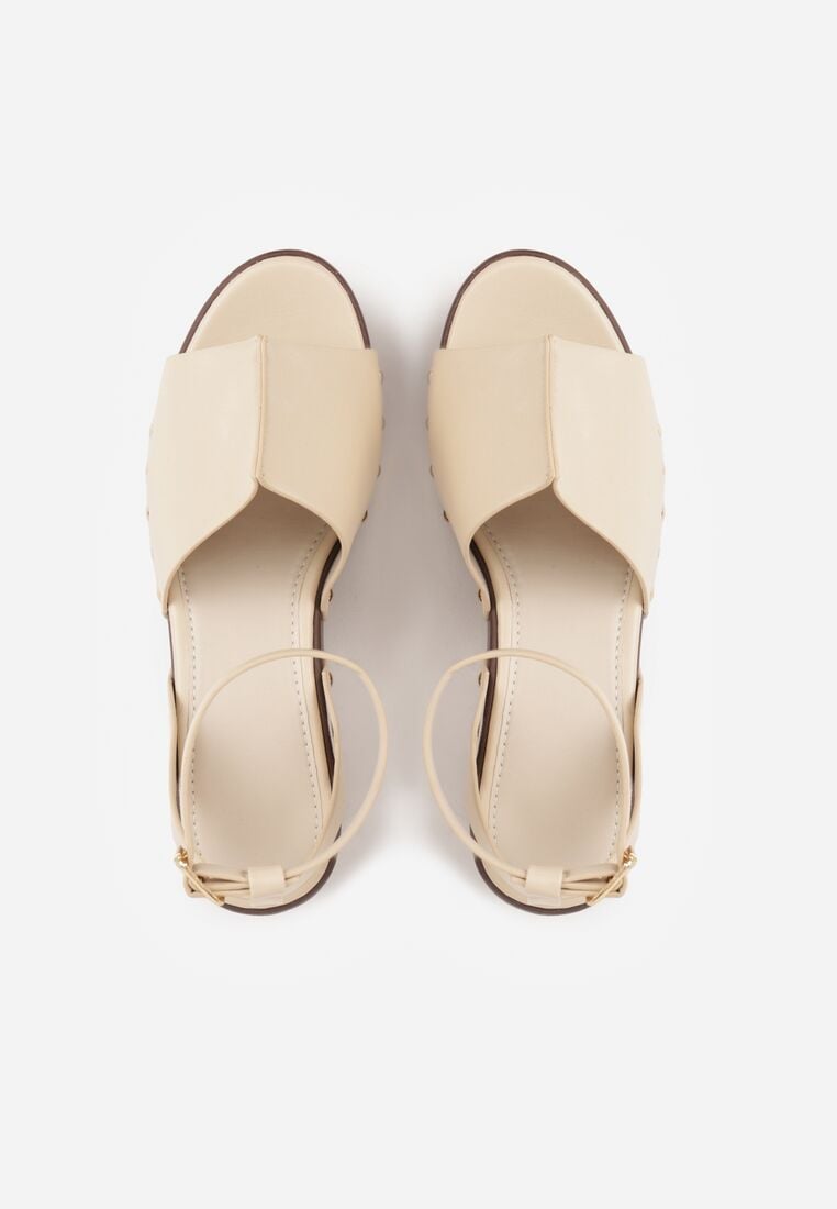 Beżowe Sandały na Koturnie i Platformie Ozdobione Nitami Rhethe 6